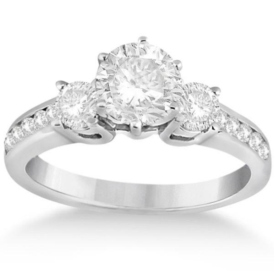 Three-Stone Diamond Engagement Ring with Sidestones in 18k White Gold 1.45 ctw