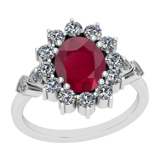 2.88 Ctw VS/SI1 Ruby And Diamond 14K White Gold Vintage Style Ring