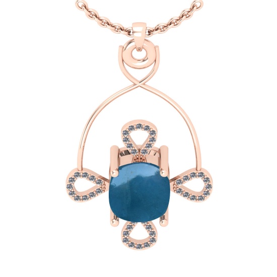 3.40 Ctw SI2/I1 Aquamarine And Diamond 14K Rose Gold Vintage Style Pendant Necklace