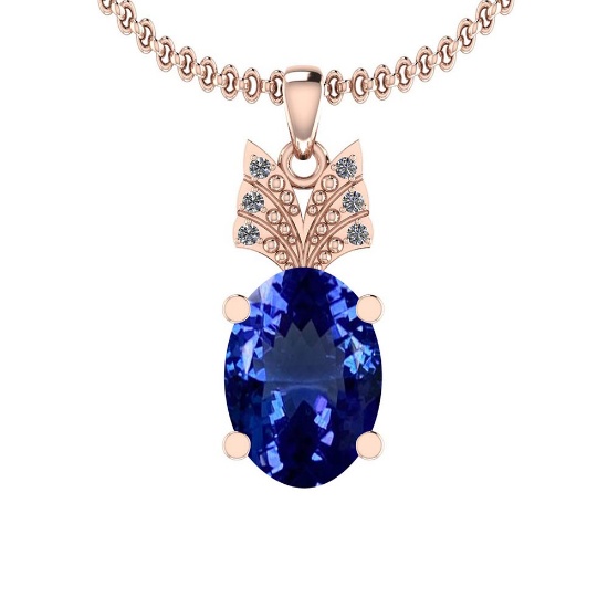 Certified 7.04 Ctw VS/SI1 Tanzanite and Diamond 14K Rose Gold Vintage Style Pendant