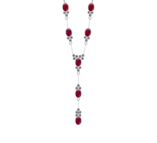 10.50 Ctw SI2/I1 Ruby And Diamond 14K White Gold Yard Necklace