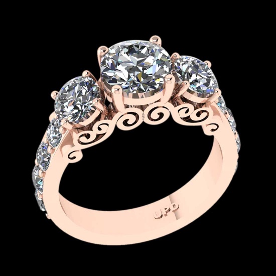 3.05 Ctw VS/SI1 Diamond 14K Rose Gold three Stone Ring
