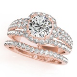 Certified 1.55 Ctw SI2/I1 Diamond 14K Rose Gold Engagement Halo Set Ring