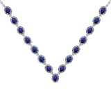 37.75 Ctw SI2/I1 Blue Sapphire And Diamond 14K White Gold Victorian Style Necklace
