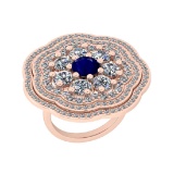 4.11 Ctw SI2/I1 Blue Sapphire And Diamond 14K Rose Gold Cocktail Ring