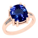 Certified 5.24 Ctw VS/SI1 Tanzanite And Diamond 14k Rose Gold Vintage Style Ring