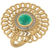 1.43 Ctw I2/I3 Emerald And Diamond 14K Yellow Gold Antique Style Wedding Ring
