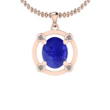 Certified 4.50 Ctw Tanzanite and Diamond I1/I2 14K Rose Gold Victorian Style Pendant