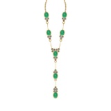10.50 Ctw SI2/I1 Emerlad And Diamond 14K Yellow Gold Yard Necklace