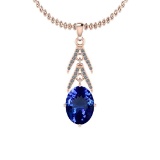 Certified 3.77 Ctw VS/SI1 Tanzanite And Diamond 14K Rose Gold Vintage Style Necklace
