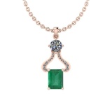 Certified 2.02 Ctw Emerald and Diamond I2/I3 14K Rose Gold Victorian Style Pendant Necklace