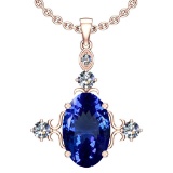 Certified 7.32 Ctw VS/SI1 Tanzanite And Diamond 14k Rose Gold Victorian Style Necklace