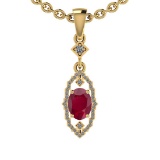 2.17 Ctw SI2/I1 Ruby And Diamond 14K Yellow Gold Vintage Style Pendant