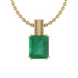 Certified 6.40 Ctw Emerald and Diamond I2/I3 14K Yellow Gold Victorian Style Pendant Necklace