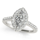 Certified 1.20 Ctw SI2/I1 Diamond 14K White Gold Engagement Halo Ring