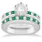 Semi-Eternity Emerald Gemstone Bridal Set Platinum 1.30 ctw