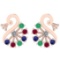 Certified 0.95 Ctw Emerald, Ruby, Sapphire And Diamond I1/I2 14K Rose Gold Stud Earrings