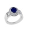 1.81 Ctw I2/I3 Blue Sapphire And Diamond 14K White Gold Anniversary Halo Ring