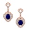 6.20 Ctw VS/SI1 Blue Sapphire And Diamond 14K Rose Gold Dangling Earrings (ALL DIAMOND ARE LAB GROWN