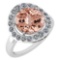 Certified 4.08 Ctw Morganite And Diamond Halo Ring 14K White Gold