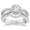 Diamond Halo Split Shank Engagement Bridal Set 14k White Gold 1.67ctw
