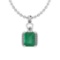 Certified 3.30 Ctw Emerald and Diamond I2/I3 14K White Gold Victorian Style Pendant Necklace