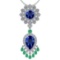 Certified 15.49 Ctw VS/SI1 Tanzanite,Emerald And Diamond 14K White Gold Vintage Style Necklace