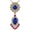 Certified 15.49 Ctw VS/SI1 Tanzanite,RUBY And Diamond 14K Yellow Gold Vintage Style Necklace