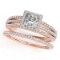 Certified 1.50 Ctw SI2/I1 Diamond 14K Rose Gold Bridal Set Ring