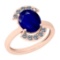 1.39 Ctw I2/I3 Blue Sapphire And Diamond 14K Rose Gold Ring
