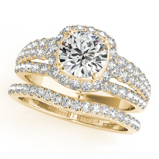 Certified 1.55 Ctw SI2/I1 Diamond 14K Yellow Gold Engagement Halo Set Ring