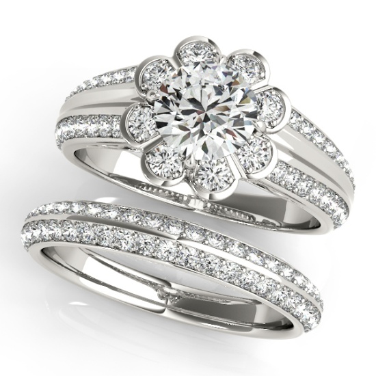 Certified 1.80 Ctw SI2/I1 Diamond 14K White Gold Vintage Style Bridal Set Ring