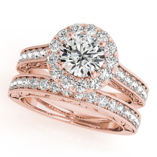 Certified 1.40 Ctw SI2/I1 Diamond 14K Rose Gold Engagement Halo Set Ring
