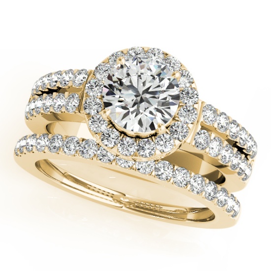 Certified 1.50 Ctw SI2/I1 Diamond 14K Yellow Gold Engagement Halo Set Ring