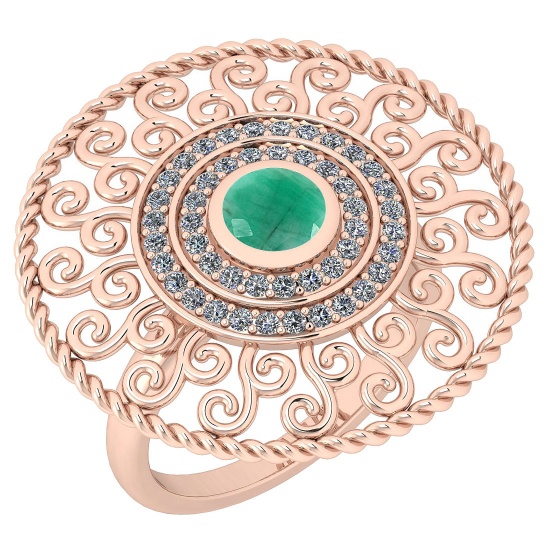 0.88 Ctw I2/I3 Emerald And Diamond 14K Rose Gold Engagement Ring