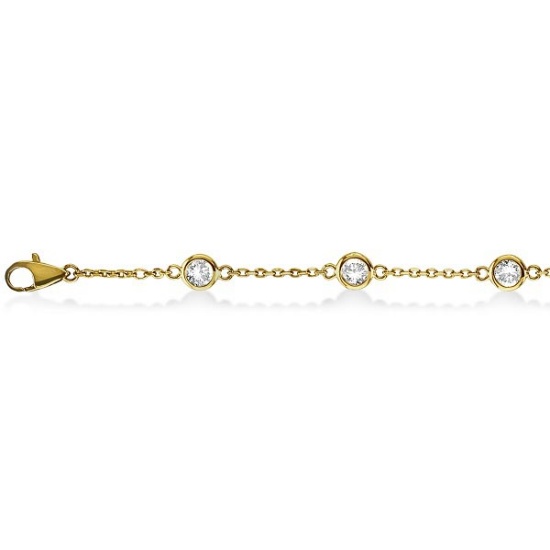Diamond Anklet Bracelet Bezel Set 14K Yellow Gold 0.50ctw