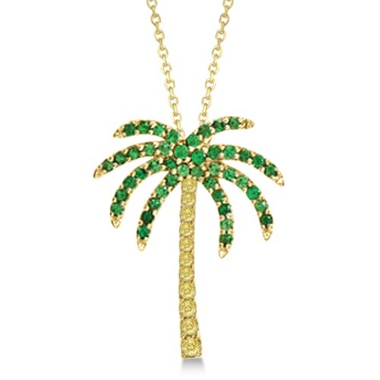 Tsavorite and Yellow Sapphire Palm Tree Necklace 14k Yellow Gold 0.30ctw
