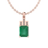 Certified 2.59 Ctw Emerald and Diamond I2/I3 14K Rose Gold Victorian Style Pendant Necklace