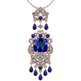 Certified 11.78 Ctw VS/SI1 Tanzanite,Blue Sapphire And Diamond 14K Rose Gold Vintage Style Necklace