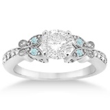 Butterfly Diamond and Aquamarine Engagement Ring 14k White Gold 1.20ctw