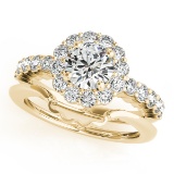 Certified 0.90 Ctw SI2/I1 Diamond 14K Yellow Gold Wedding Halo Set Ring