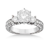 Vintage Style Three-Stone Diamond Engagement Ring 18k White Gold 2.00ctw