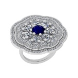 4.11 Ctw SI2/I1 Blue Sapphire And Diamond 14K White Gold Cocktail Ring