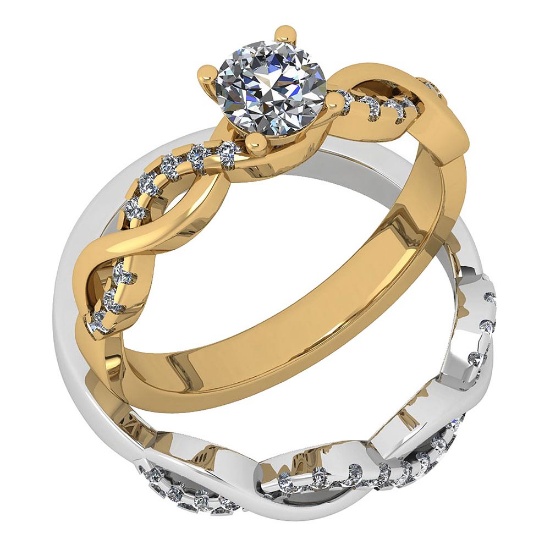 Certified 0.77 Ctw Diamond I1/I2 Two-Tone 2 Pc Engagement 10k Yellow And White Gold Ring