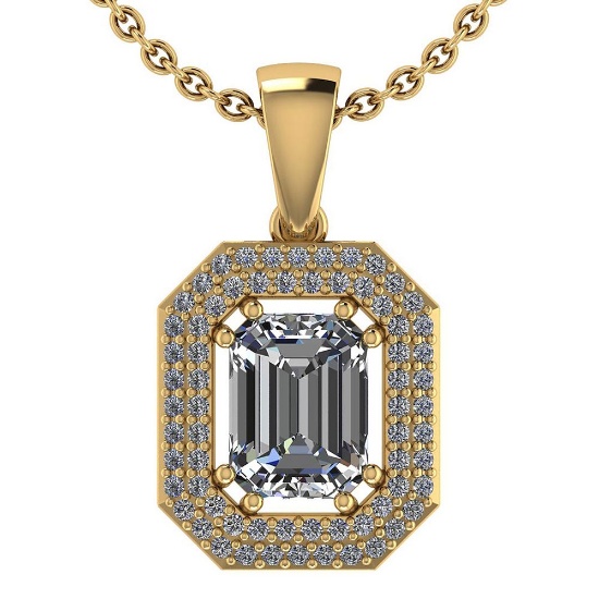 2.08 Ctw Diamond 14k Yellow Gold Halo Necklaces VS/SI2
