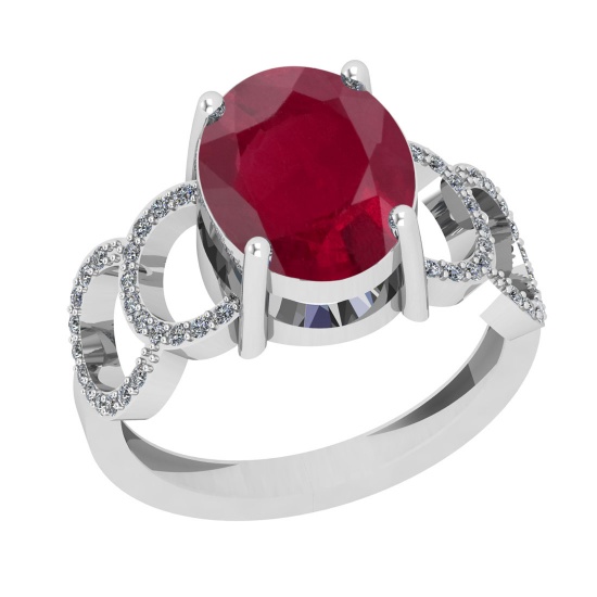 3.22 Ctw SI2/I1 Ruby And Diamond 14K White Gold Ring