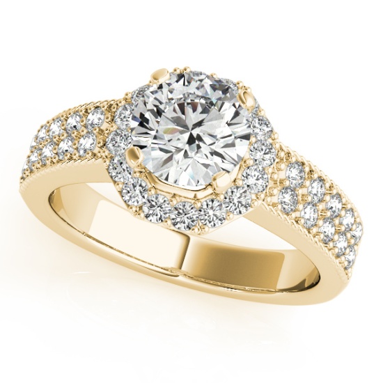 Certified 1.40 Ctw SI2/I1 Diamond 14K Yellow Gold Engagement Halo Ring