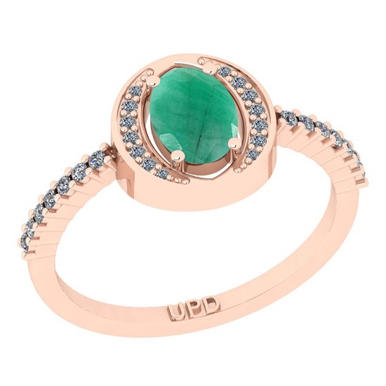 0.95 Ctw SI2/I1 Emerald And Diamond 14K Rose Gold Ring