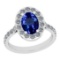 Certified 2.97 Ctw VS/SI1 Tanzanite And Diamond 14K White Gold Engagement Halo Ring