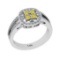 0.72 Ctw I2/I3 Treated Fancy Yellow And White Diamond 14K White Gold Cluster Ring